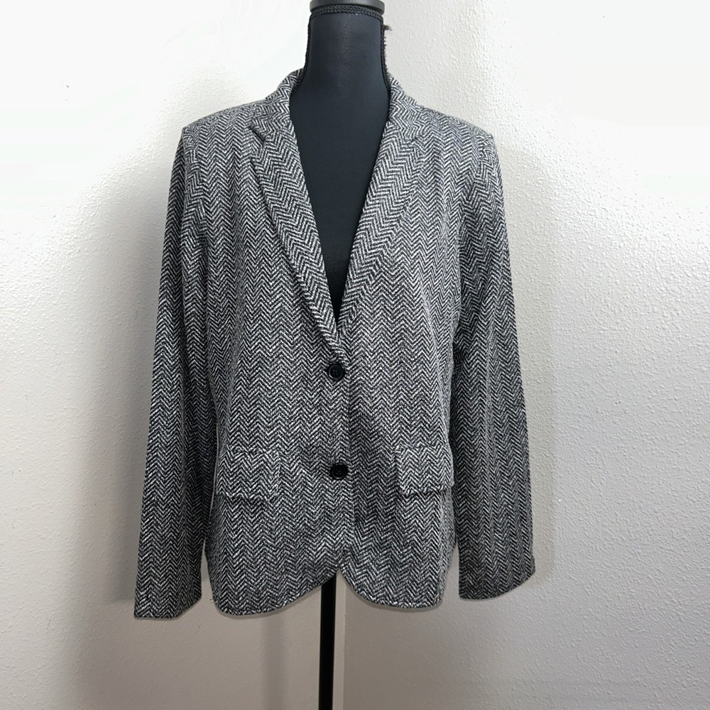 Appleseed's Two Button Blazer Women's 14 Black & White Geometric Minimalist Work